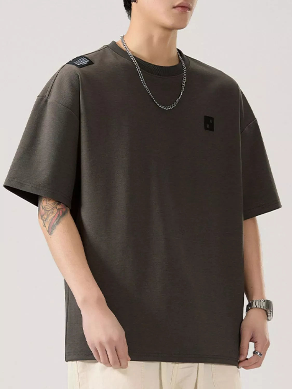 Round Neck Short Sleeve T-Shirt Plus Size in Black Gray for Men