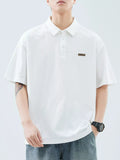 Plus Size Button Detail Half Sleeve Polo in White for Men