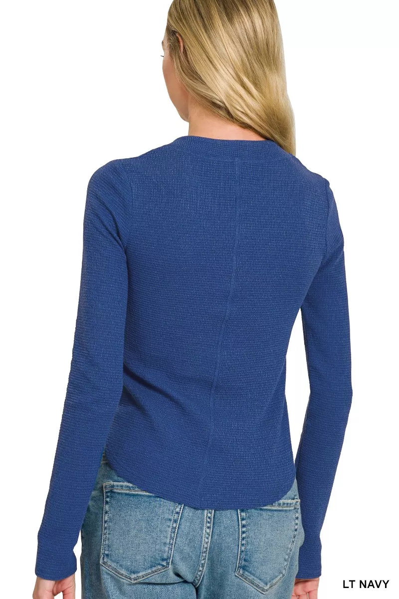 Double Knit Snap Button Shirts in Light Navy for Women