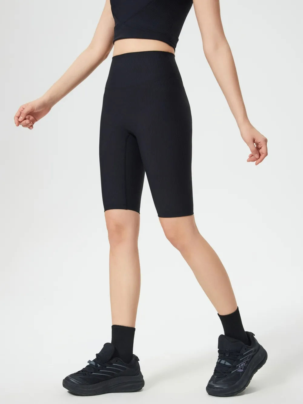 High Waist Active Shorts in Gray in Black for Women