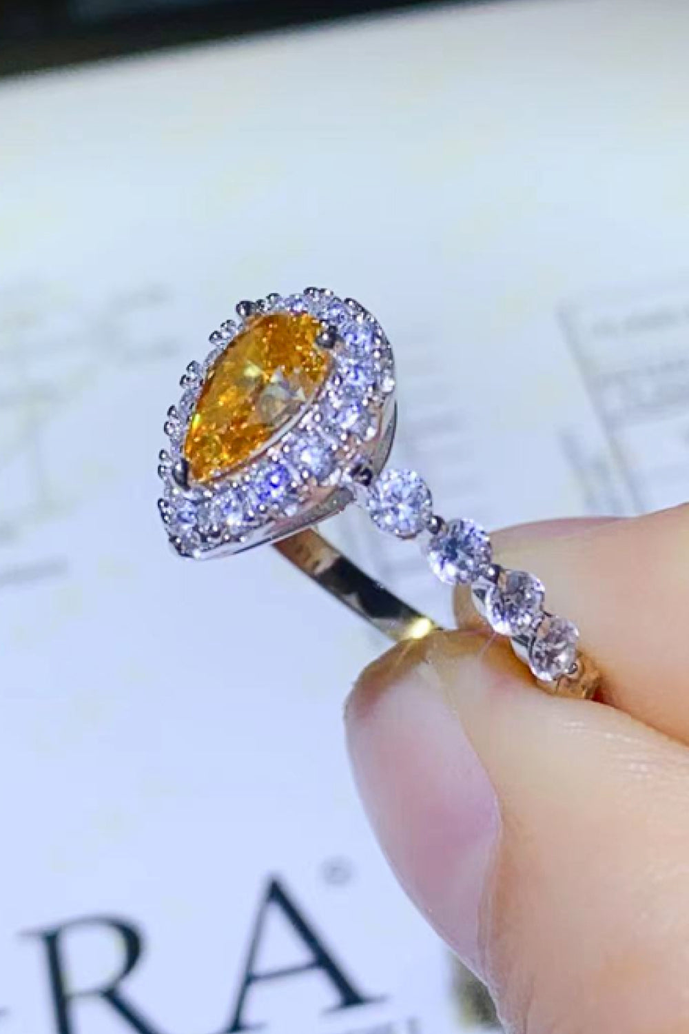 1 Carat Moissanite Contrast Teardrop Ring in Gold for Women