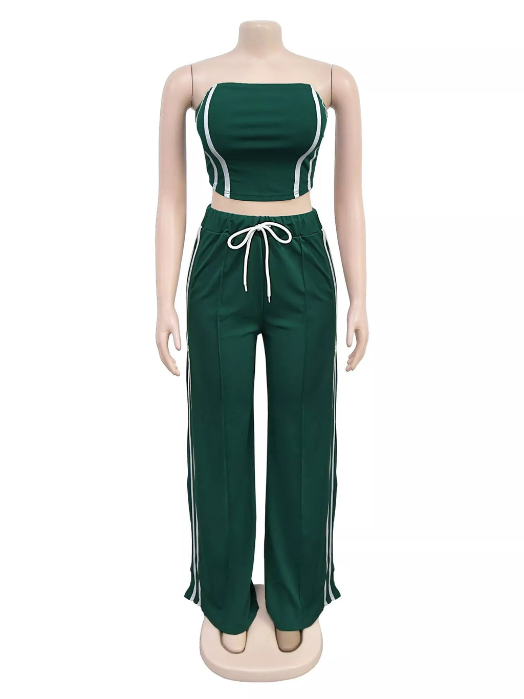 Sleeveless Tube Top and Wide Leg Pants Set in Scarlet for Women