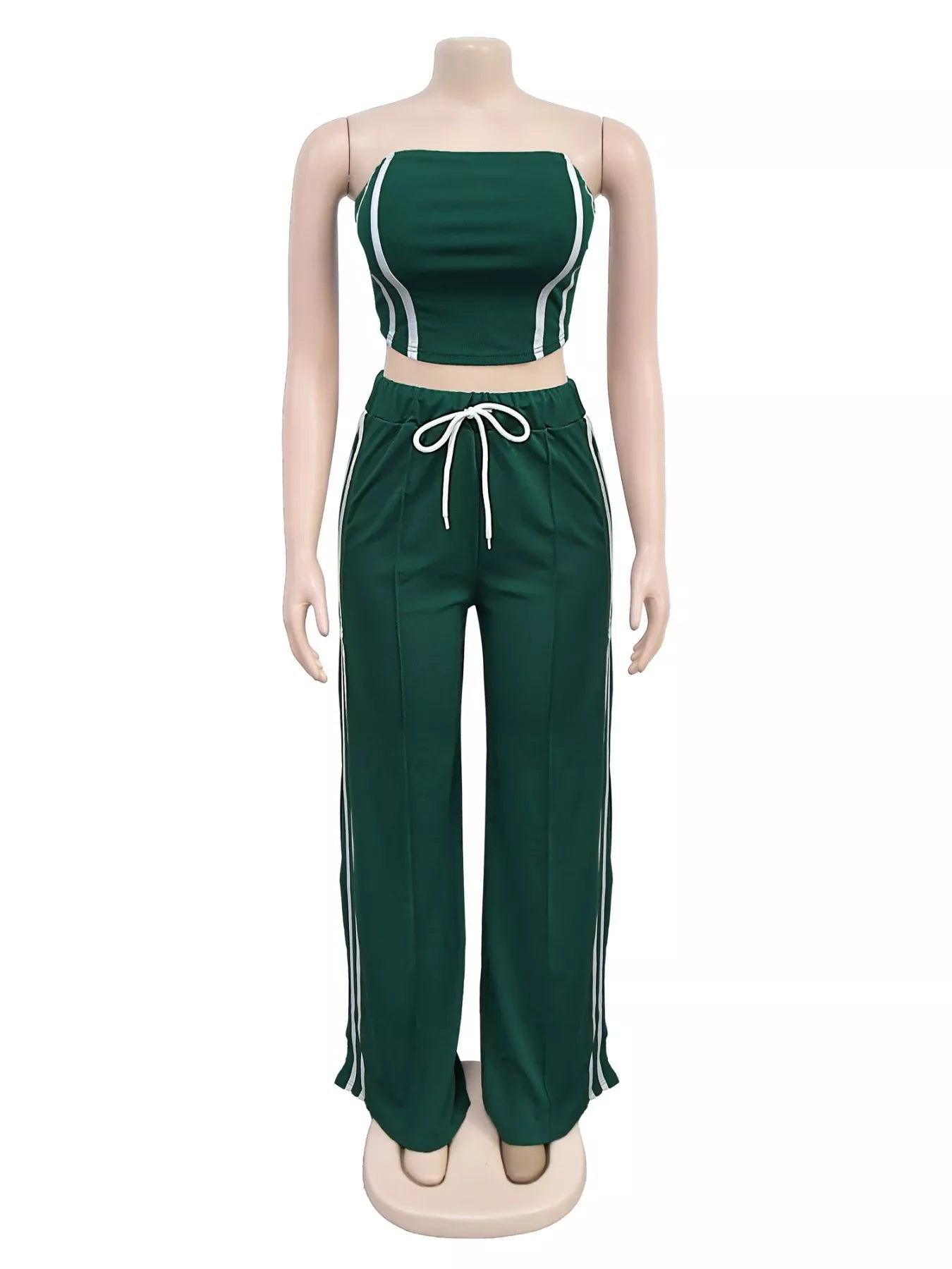 Sleeveless Tube Top and Wide Leg Pants Set in Scarlet for Women