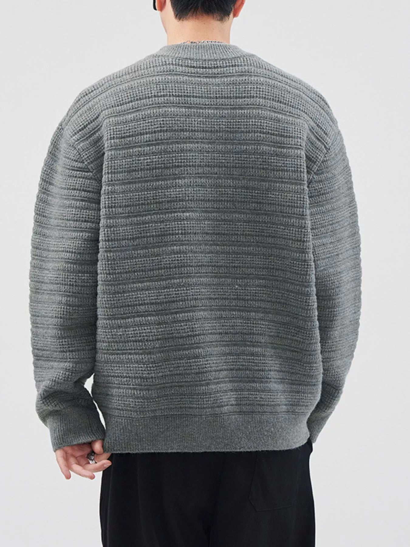Plus Size Button Detail Long Sleeve Sweater in Gray Green for Men