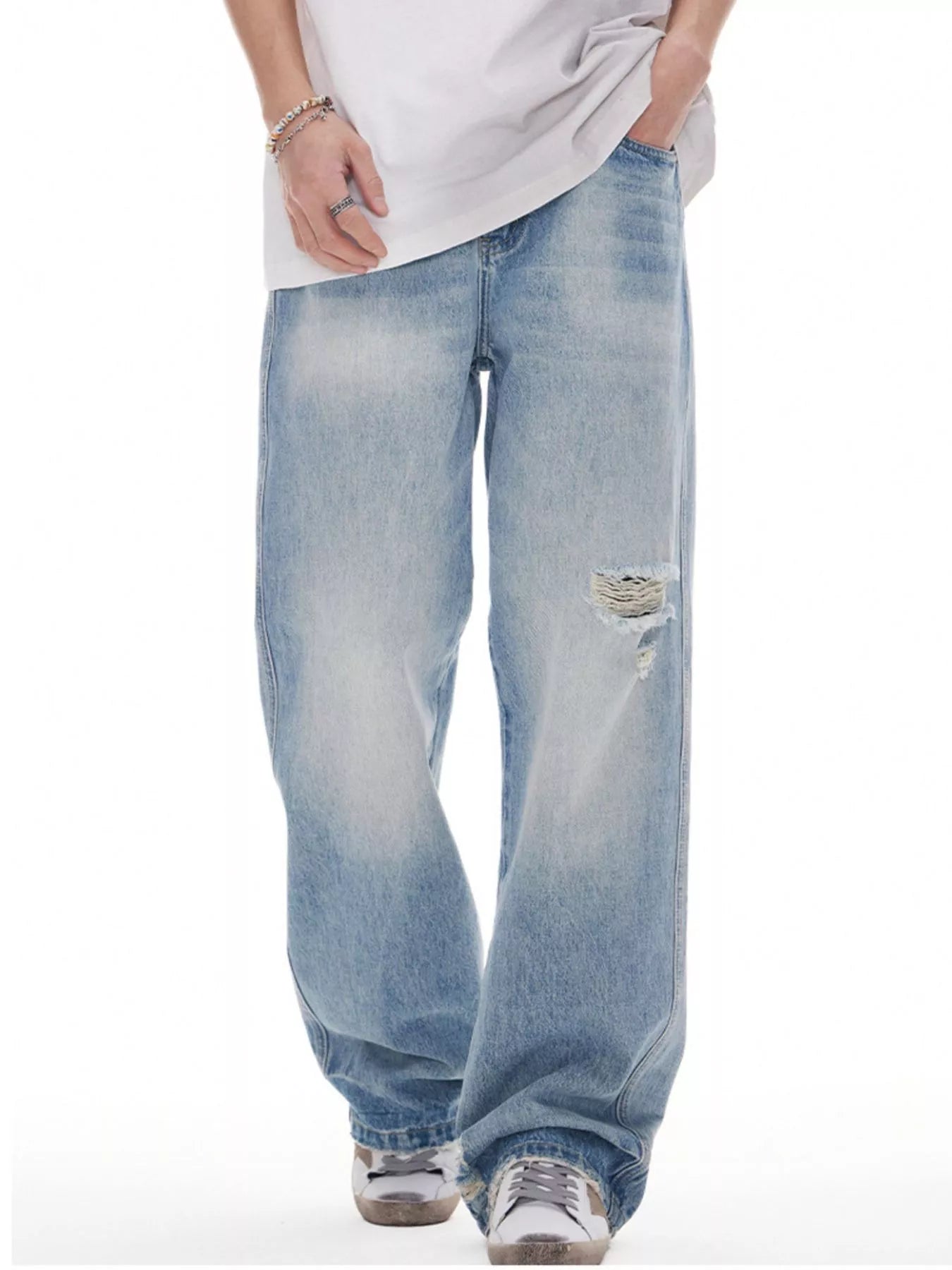 Distressed Wide Leg Jeans in Blue for Men