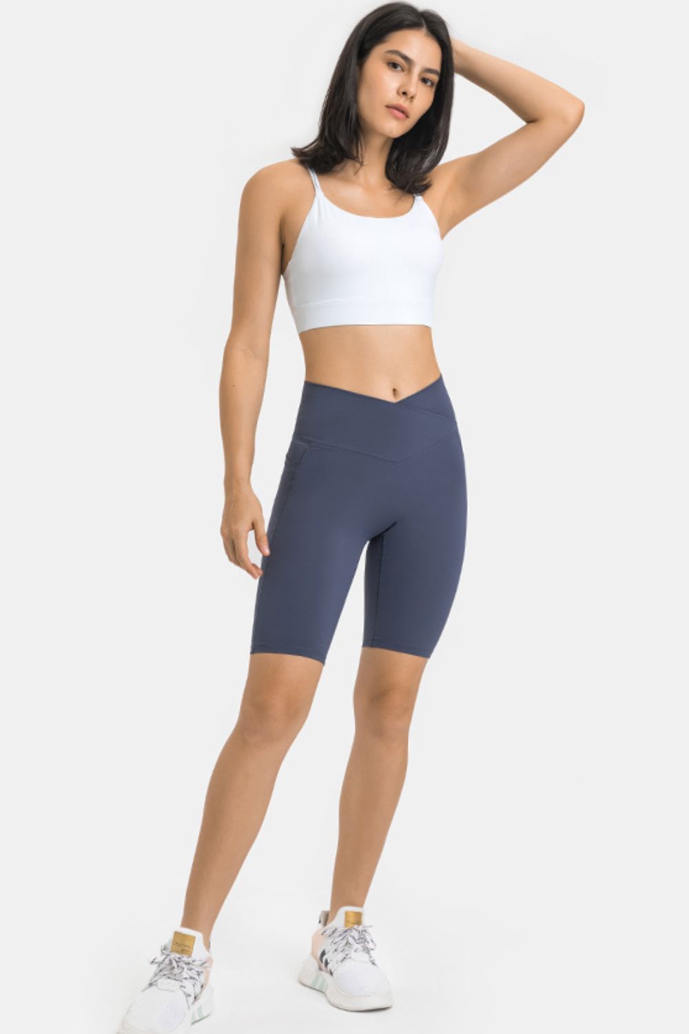 High Waist Biker Shorts with Pockets in Black for Women