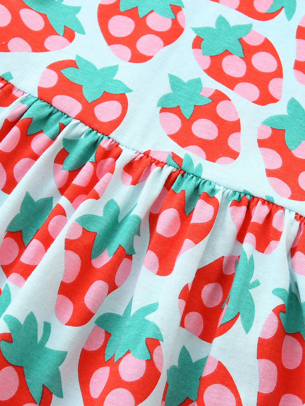 Strawberry Print Ruffle Sleeve Casual Dress in Multicolor for Girls