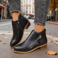 Size Zipper Block Heels Boots in Black for Women