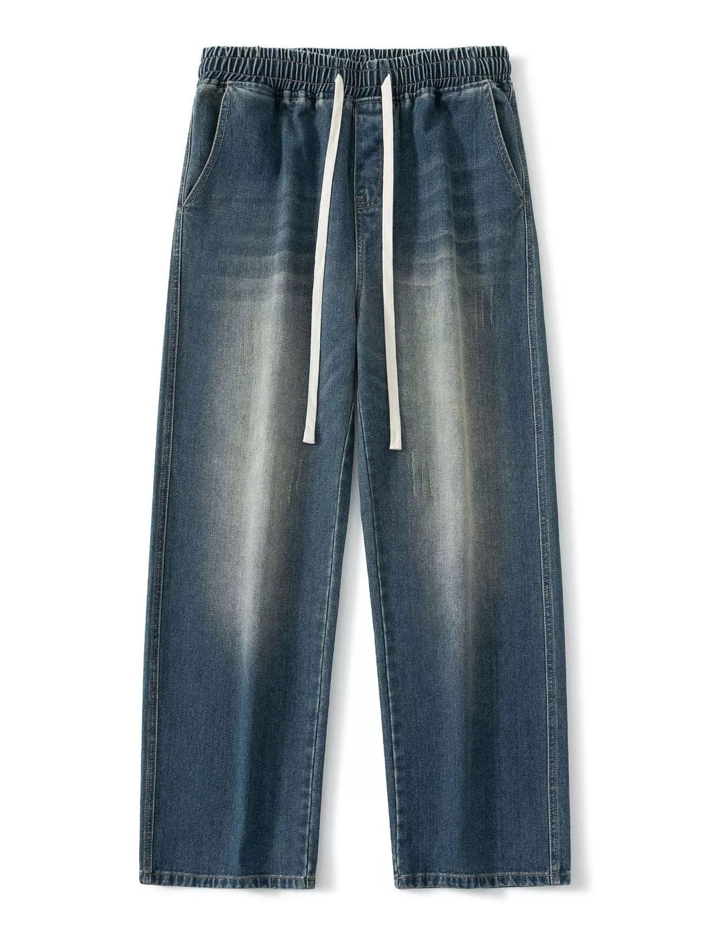 Vintage Wash Wide Leg Jeans Plus Size in Light Blue for Men