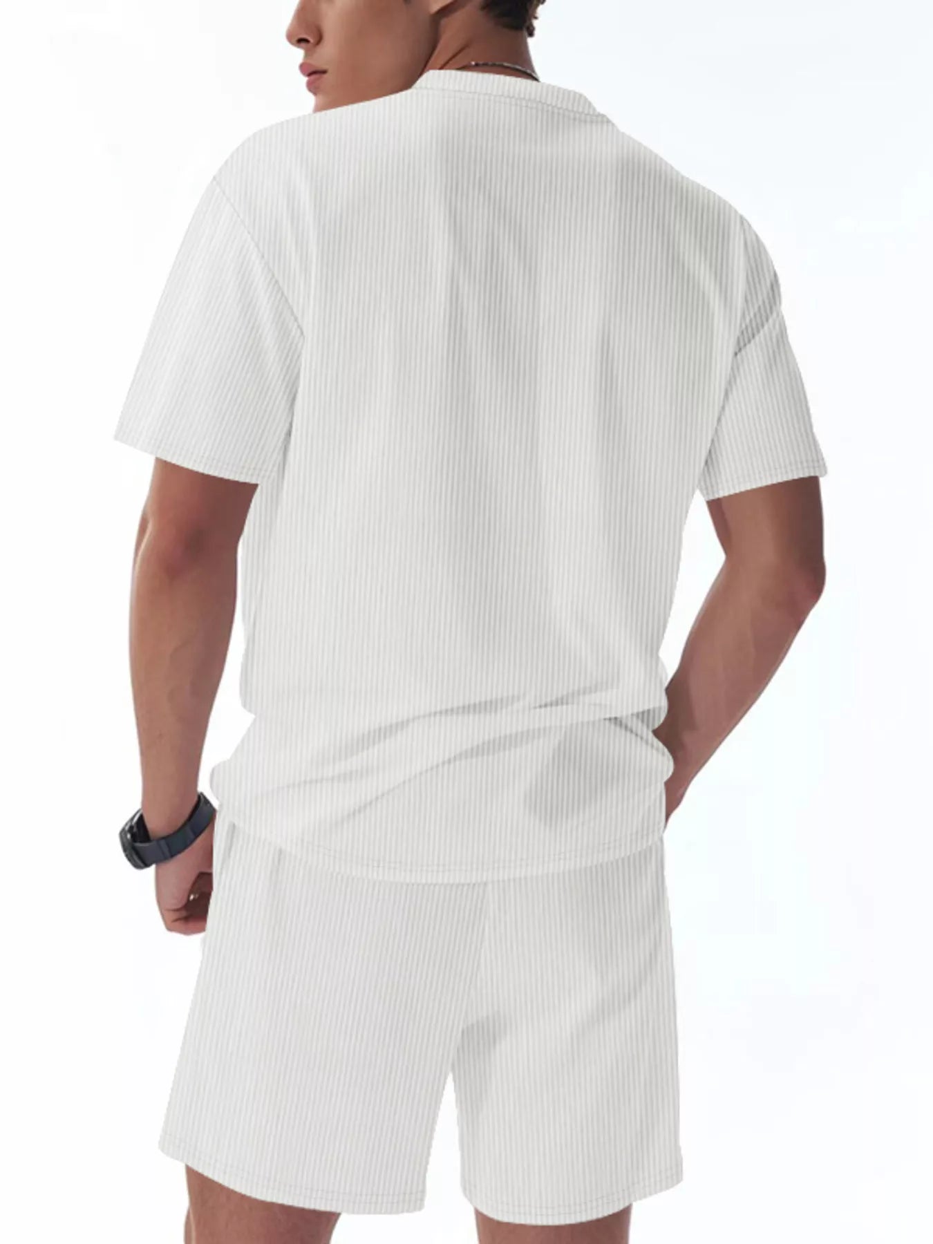 Casual Striped Top and Shorts Set Plus Size in Dark Gray for Men