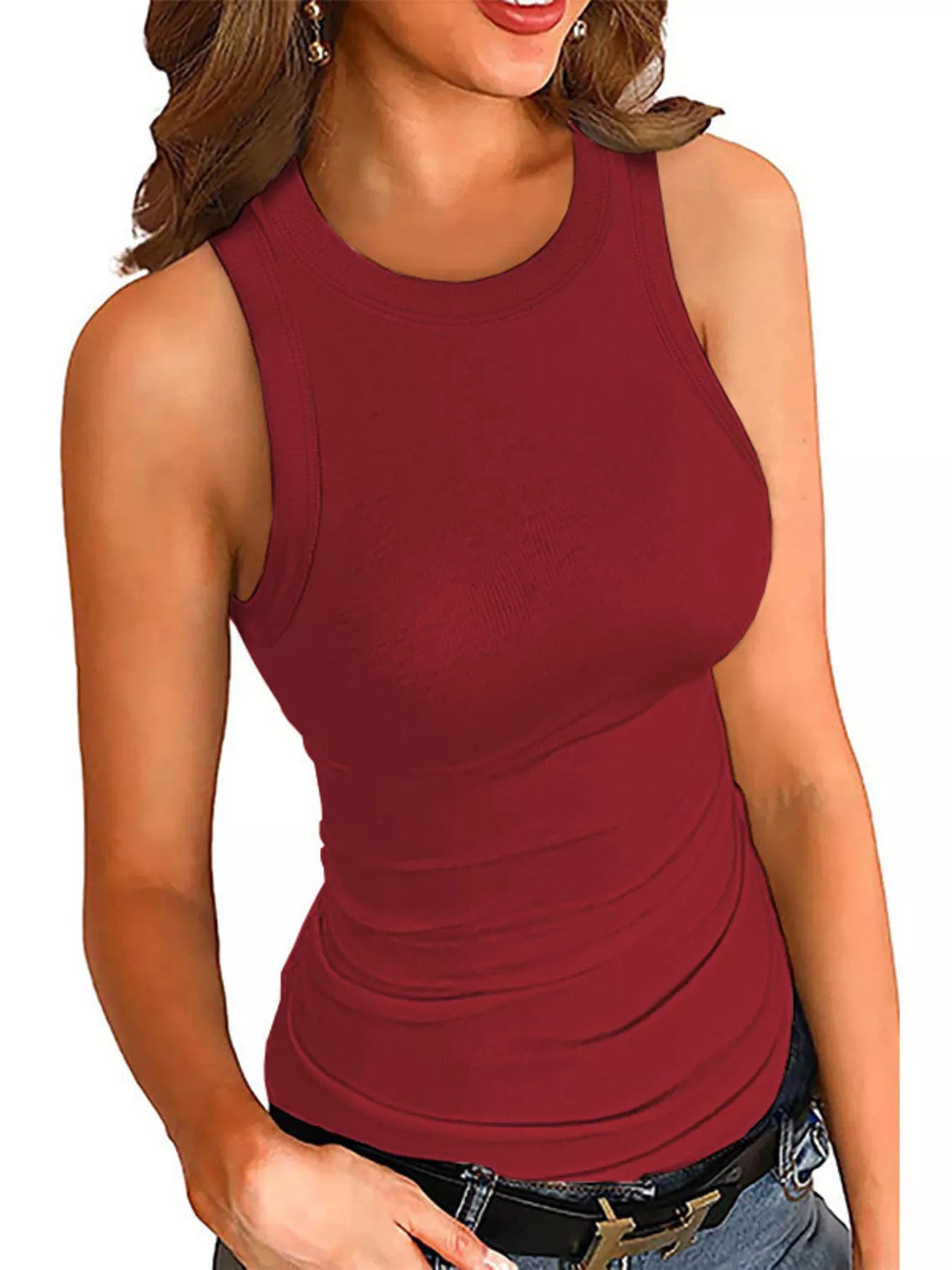 Ribbed Round Neck Tank Plus Size in White for Women