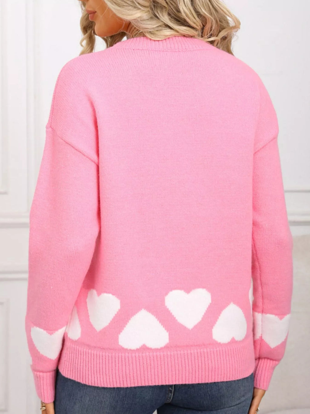 Valentines Day Heart Crew Neck Sweater in Red for Women