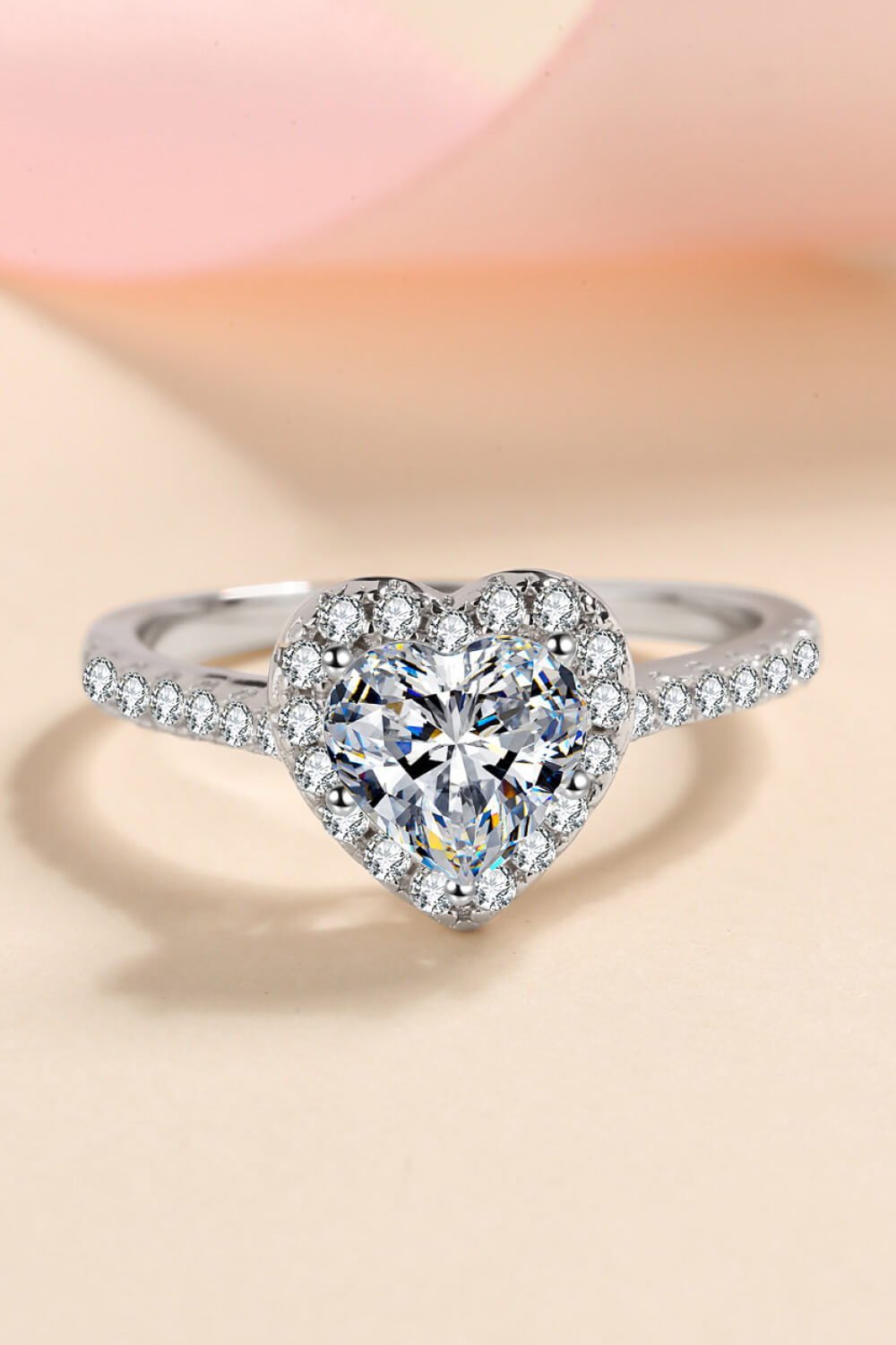 1 Carat Moissanite Heart-Shaped Ring in Silver for Women