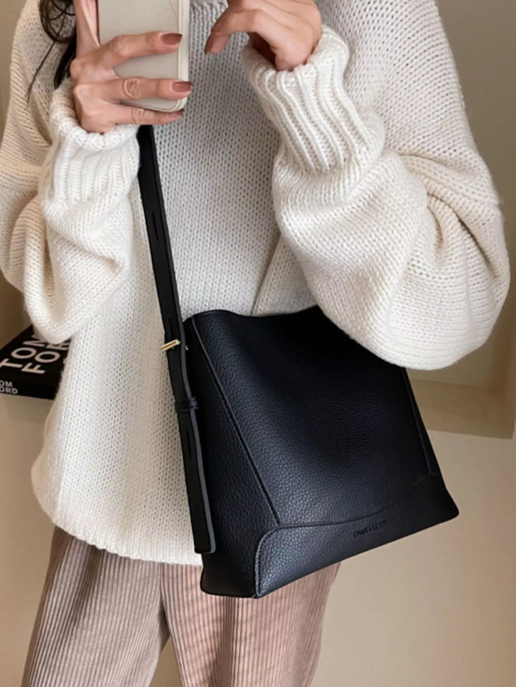 Leather Adjustable Strap Crossbody Bag in Khaki for Women