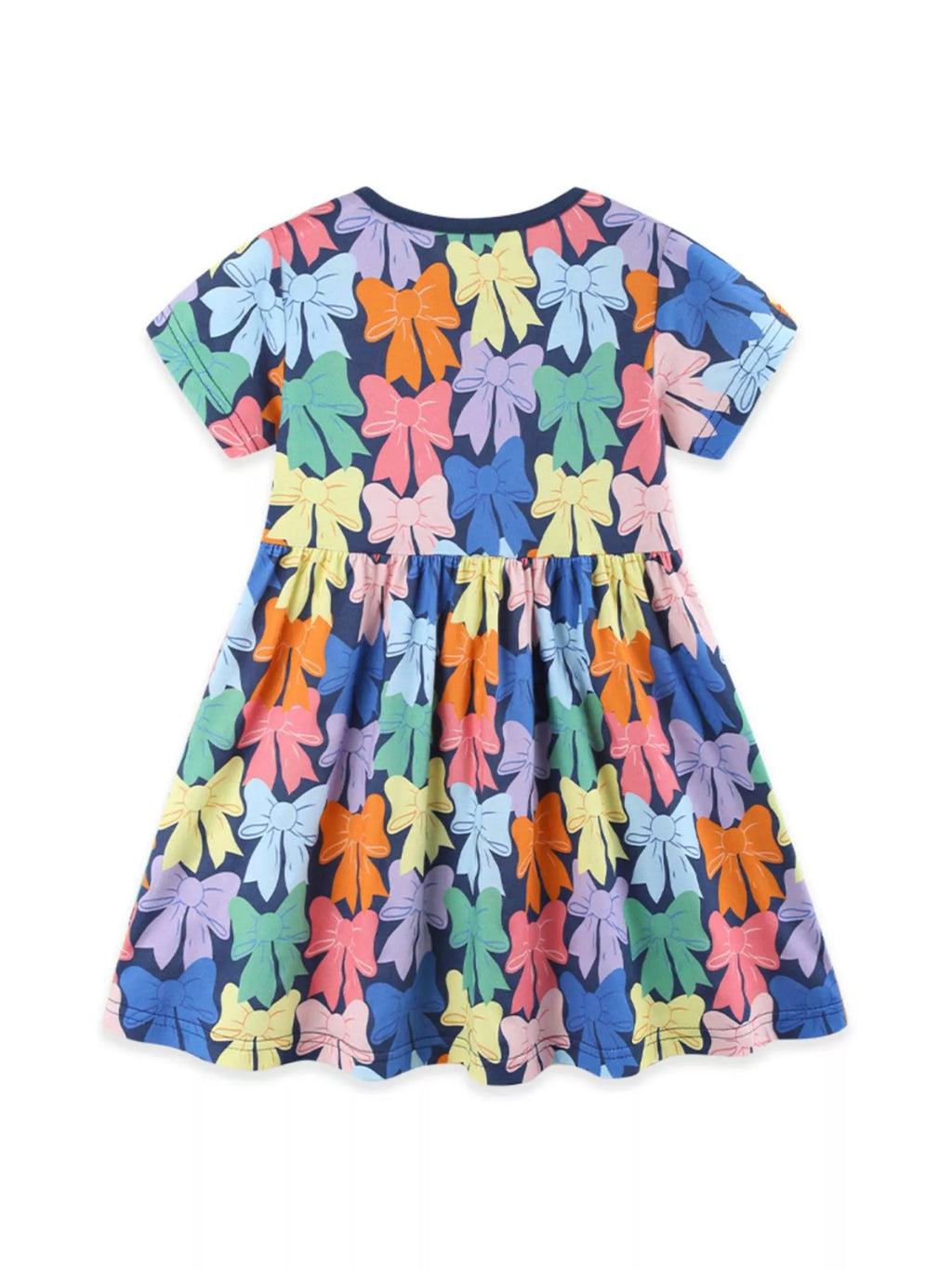 Colorful Bow-Print Casual Dress in Multicolor for Girls