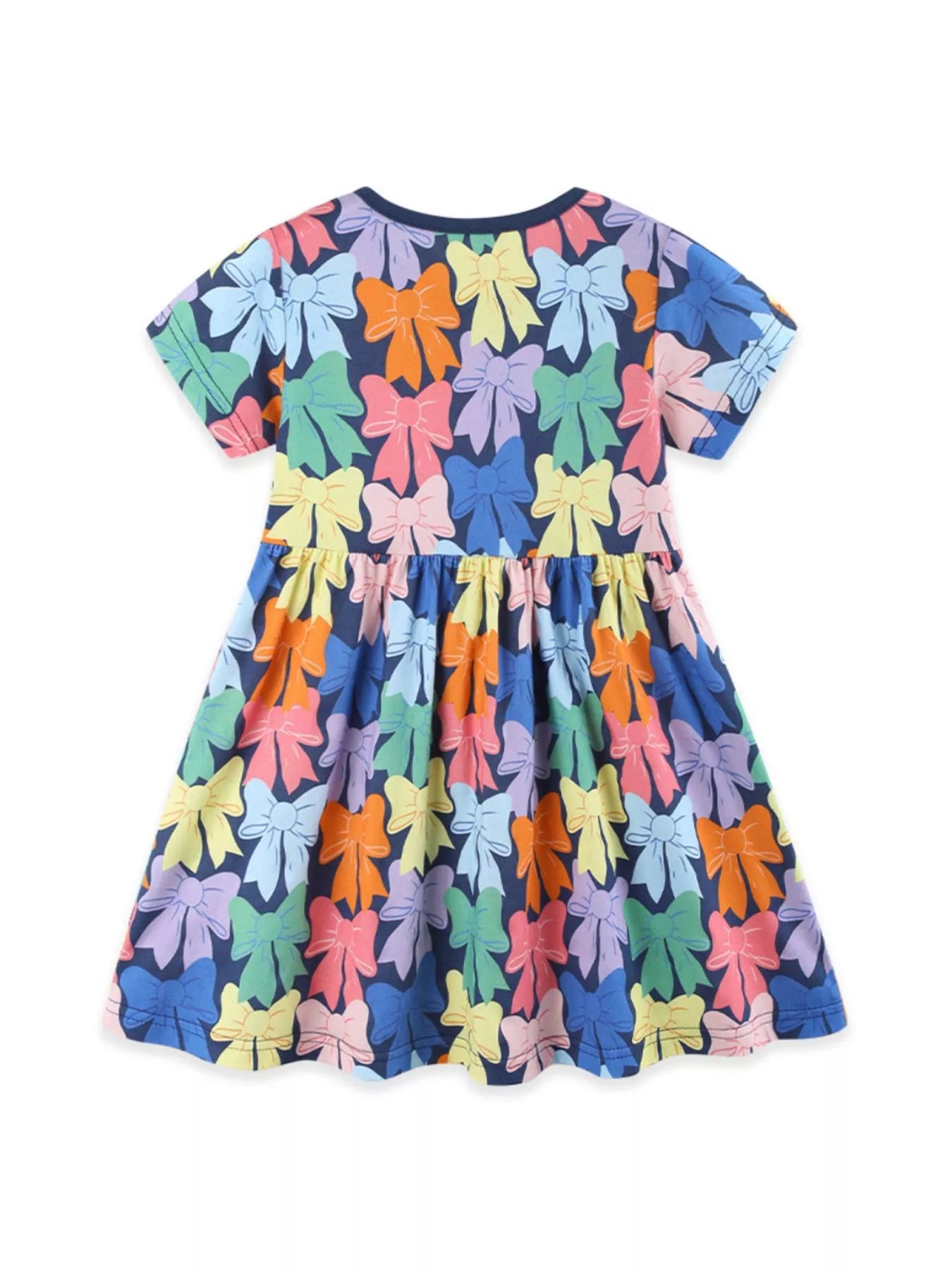 Colorful Bow-Print Casual Dress in Multicolor for Girls