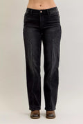 Mid Rise Straight Western Seam Detail Jeans in Bk for Women