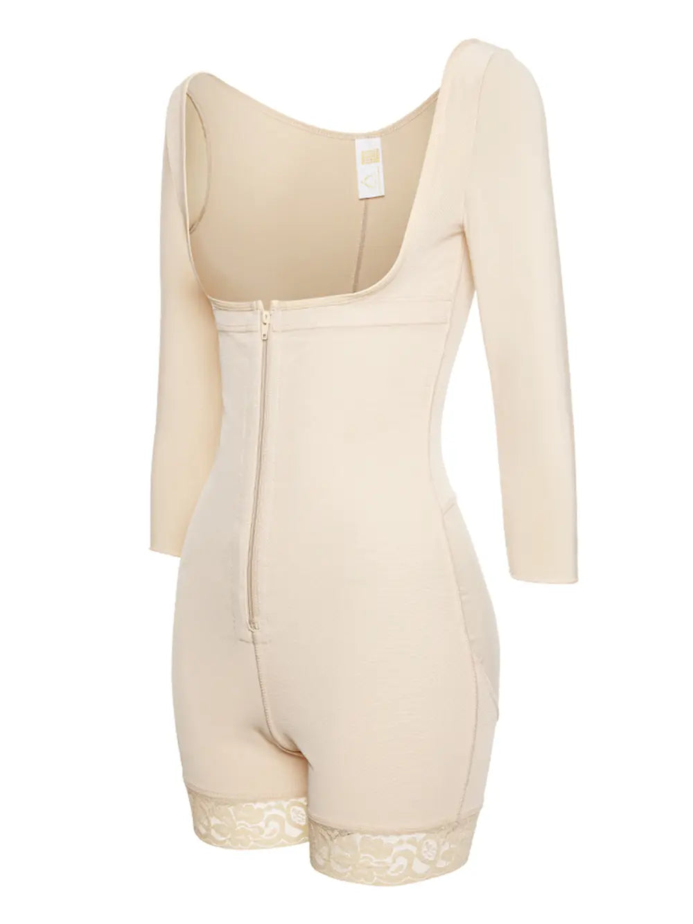Plus Size Zip Up Lace Detail Long Sleeve Shapewear in Ivory for Women