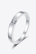 Inlaid Moissanite Rhodium-Plated Ring in Silver for Women