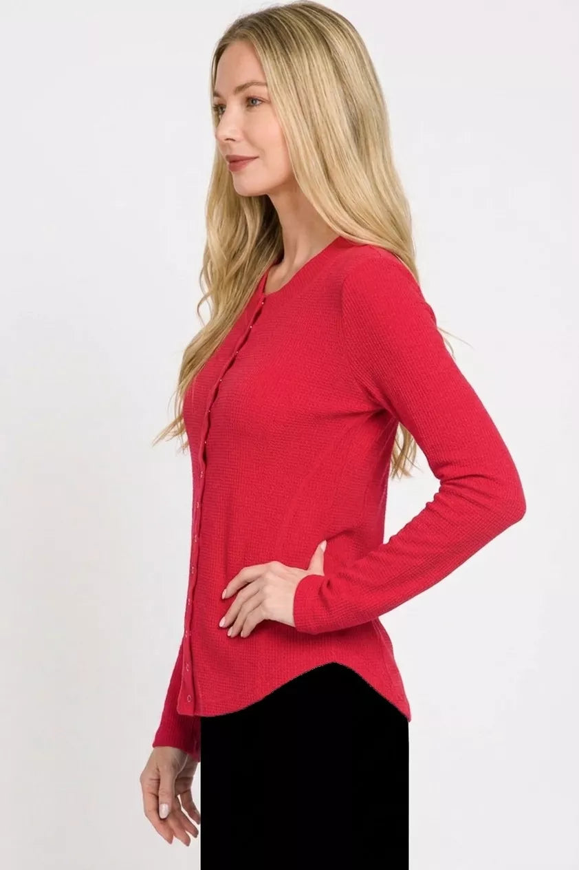 Double Knit Snap Button Shirts in Ruby for Women