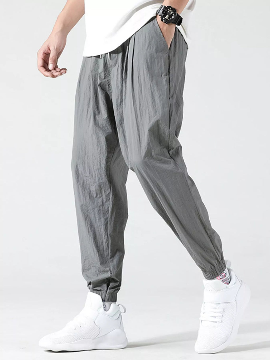 Plus Size Drawstring Loose Fit Joggers in Green for Men