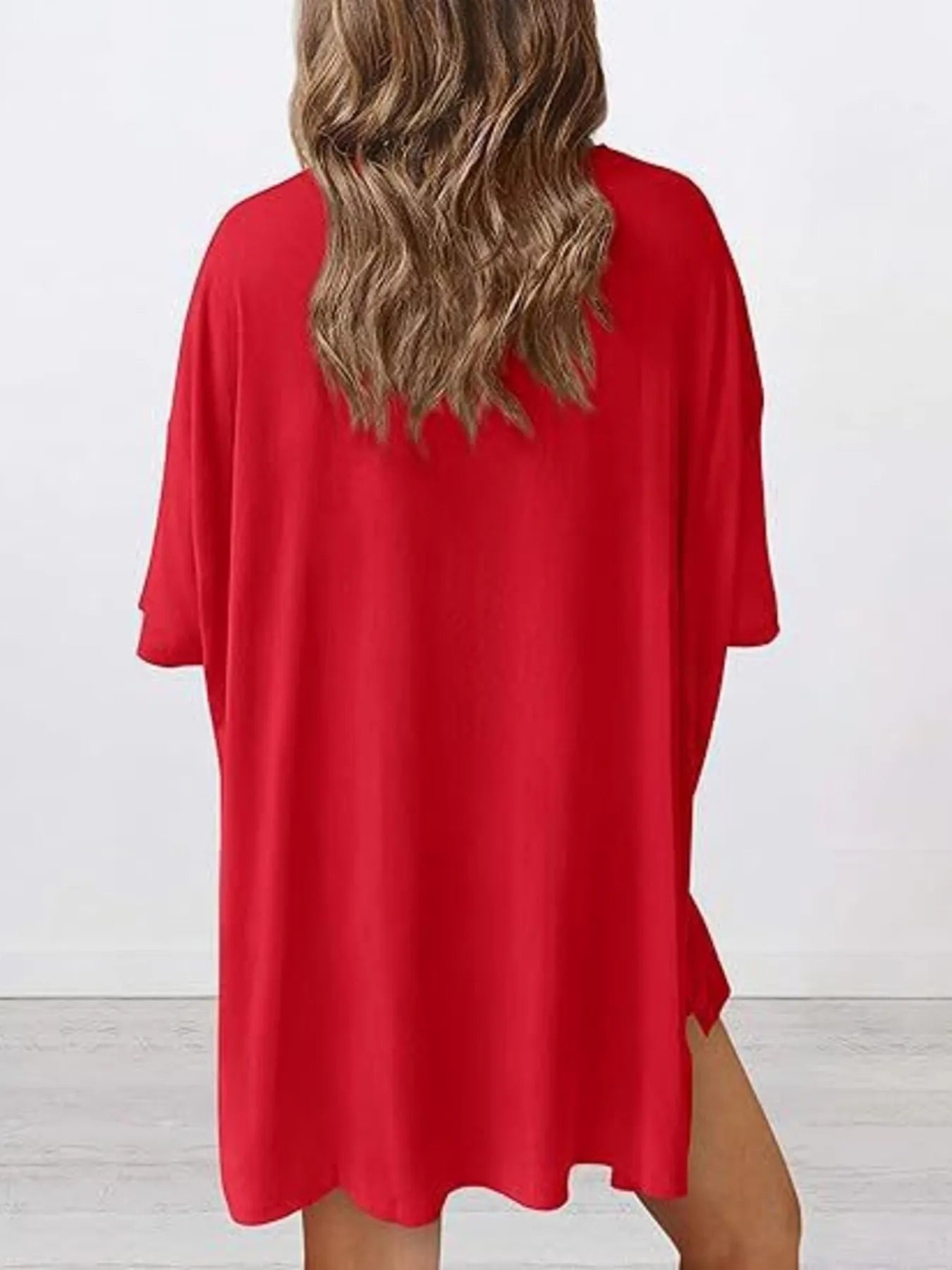 Oversized Slit Round Neck Top and Shorts Lounge Set Plus Size in Black for Women