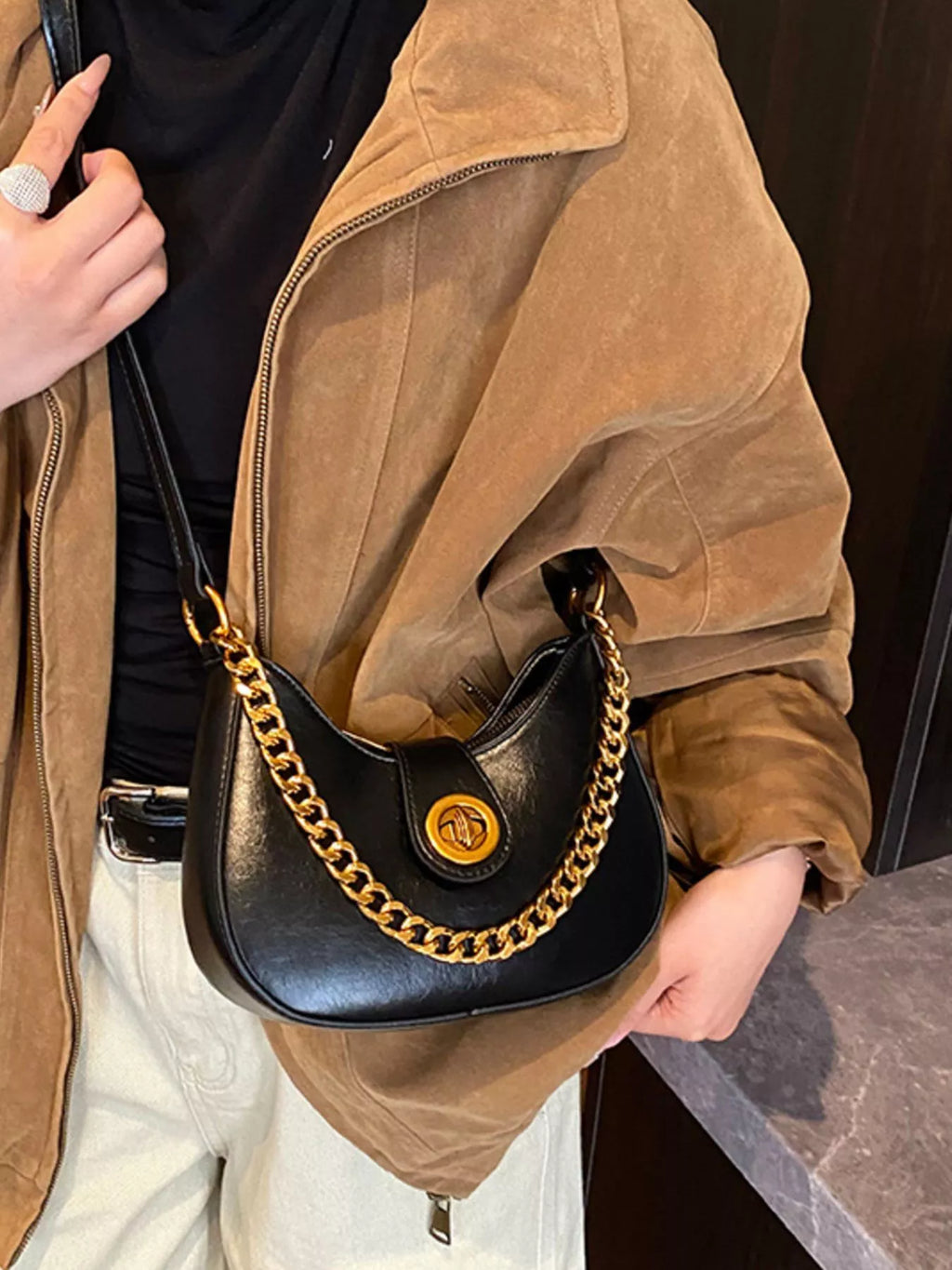Chain Accent Shoulder Bag for Women