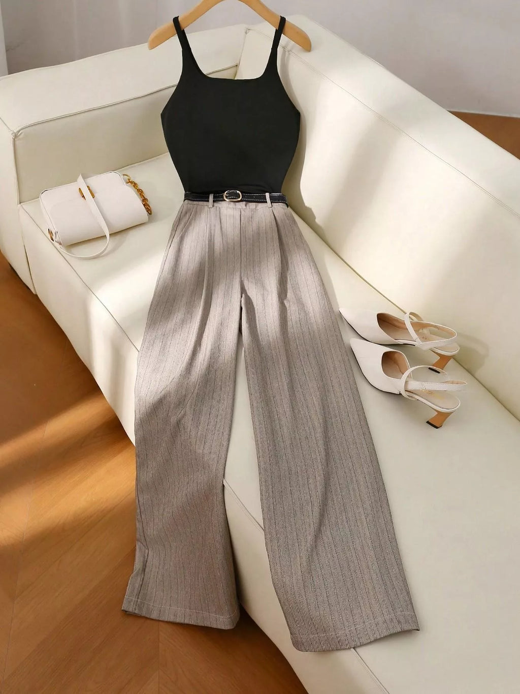 Sleeveless Top and Wide Leg Pants Set in Camel for Women