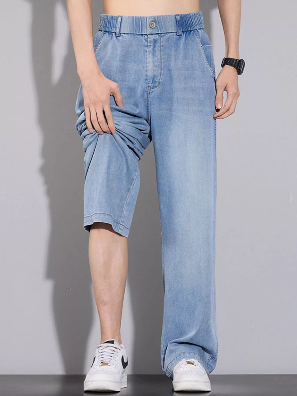 Wide Leg Relaxed Fit Jeans in Vintage Blue for Men