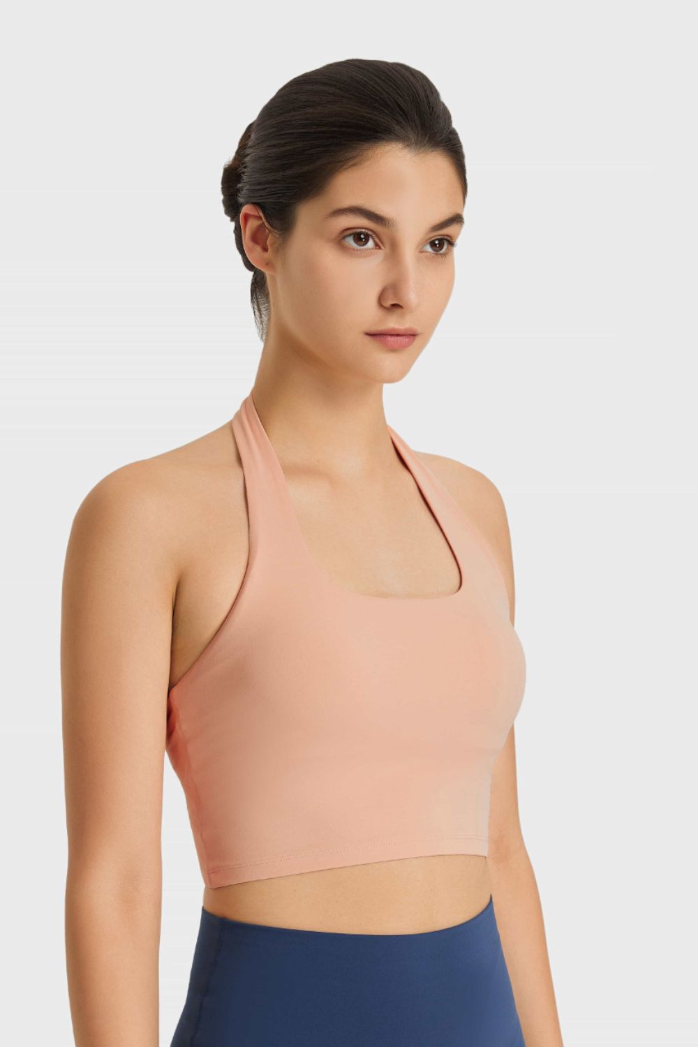 Breathable Halter Neck Sports Bra in Brown for Women