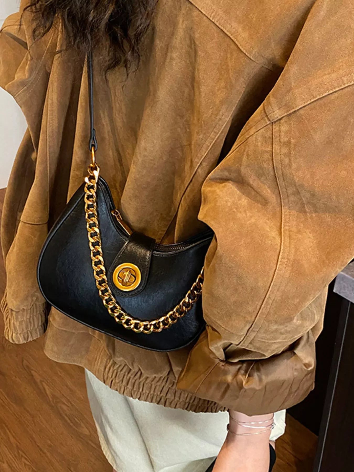 Chain Accent Shoulder Bag for Women