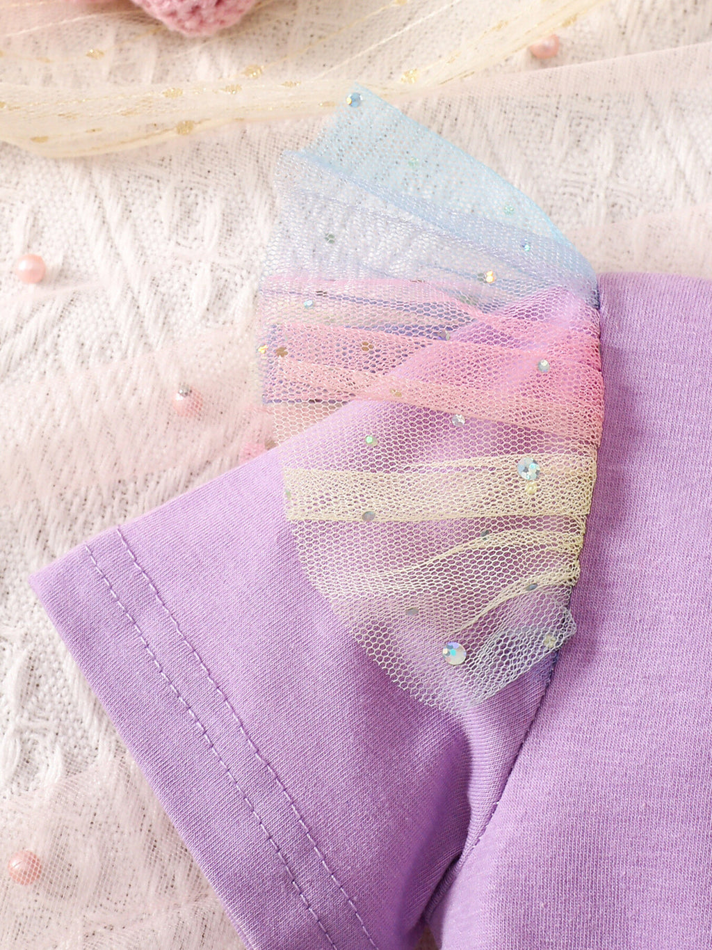 Bowknot Tulle Dress with Headband in Lavender for Girls