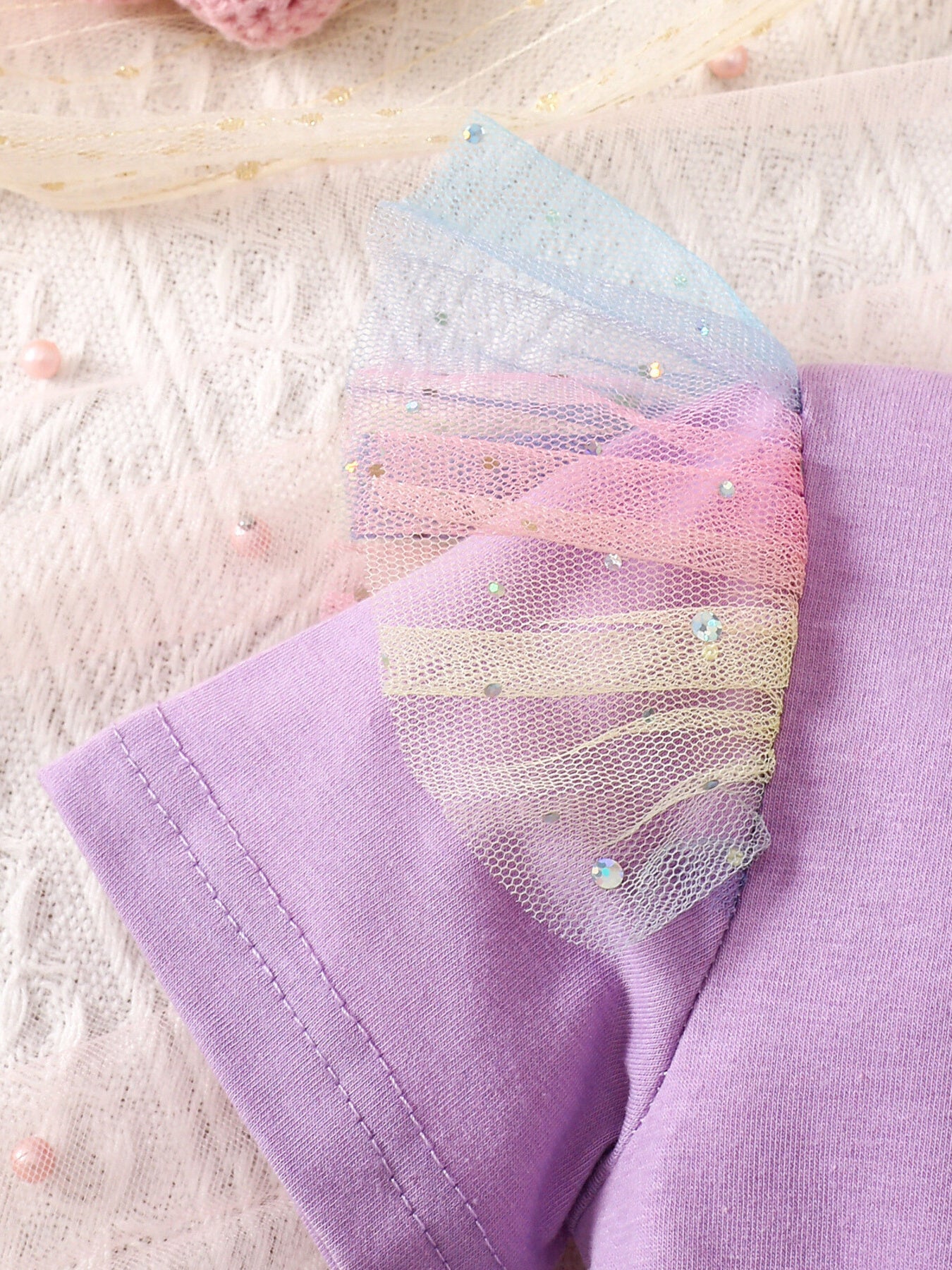 Bowknot Tulle Dress with Headband in Lavender for Girls