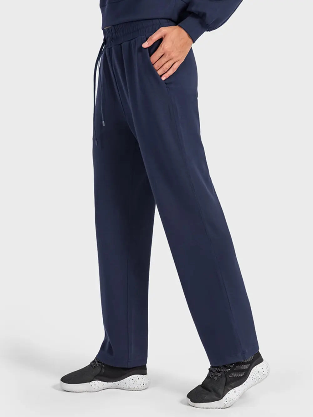 Drawstring Pocketed Sport Pants in Ivory for Women