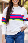 Contrast Striped Round Neck Top in White for Women