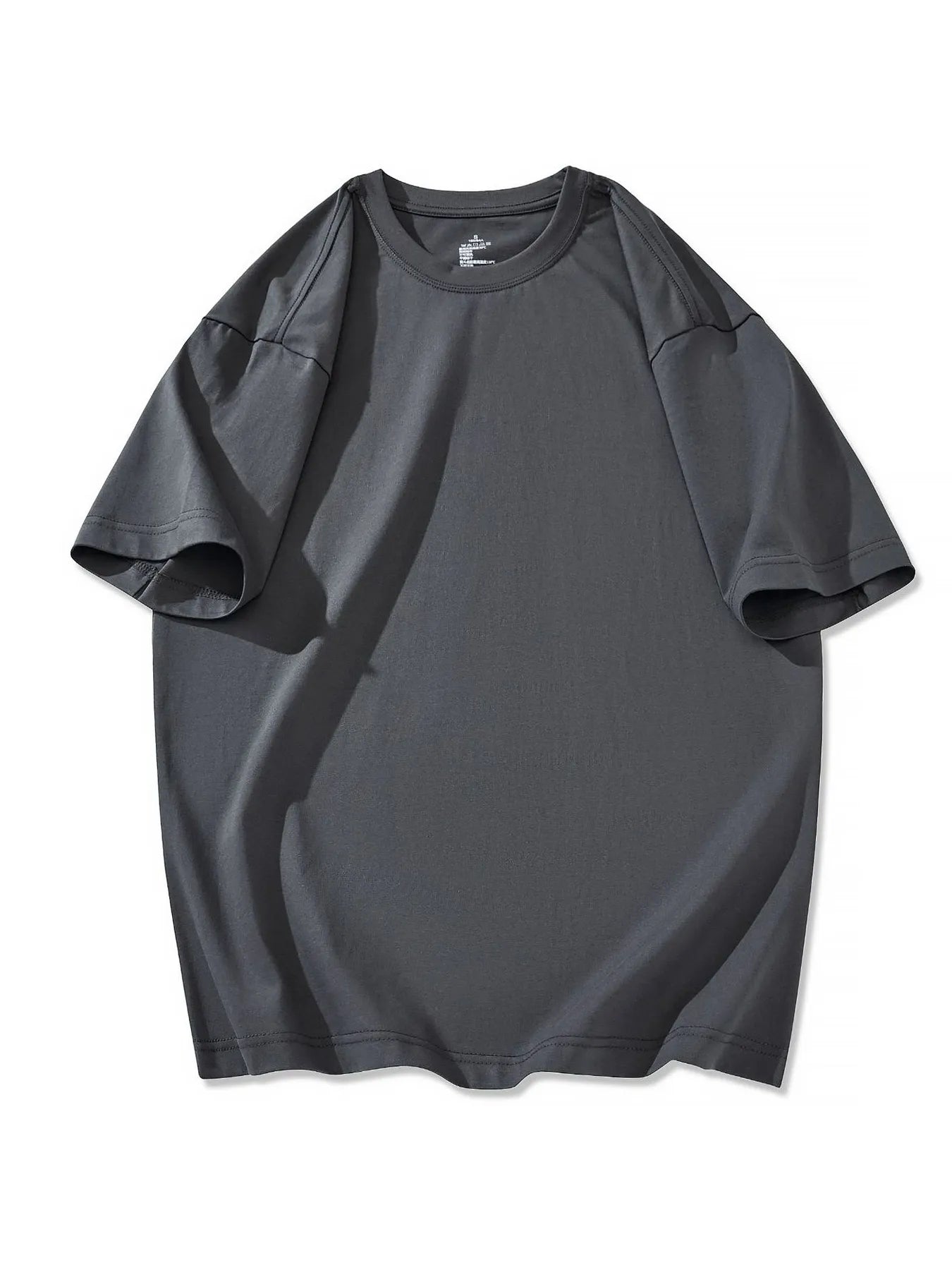 Round Neck Short Sleeve T-Shirt Plus Size in Black in White for Men