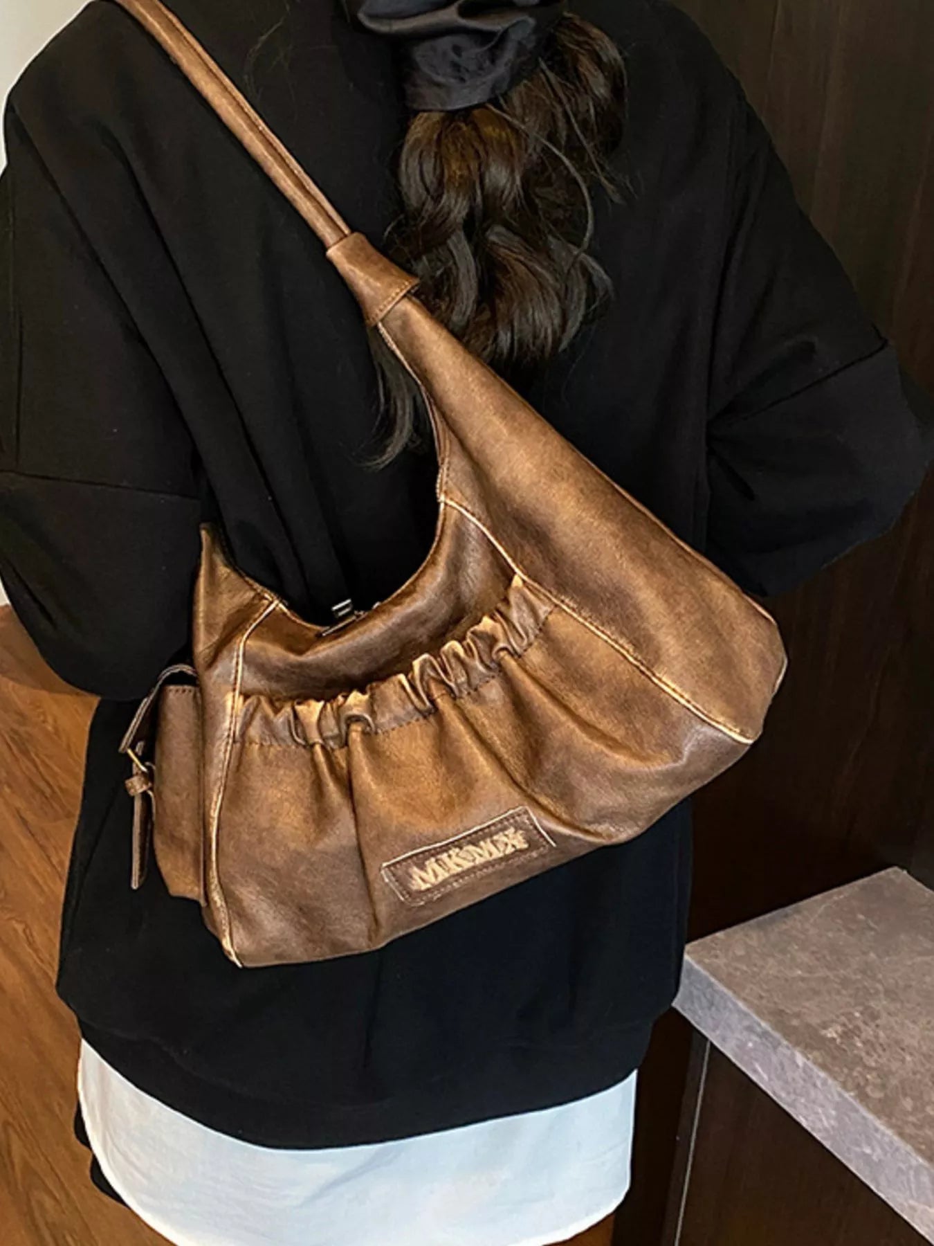 Vintage Ruched Hobo Shoulder Bag for Women