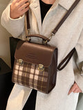 Vintage Plaid Flap Backpack Bag in Brown for Women