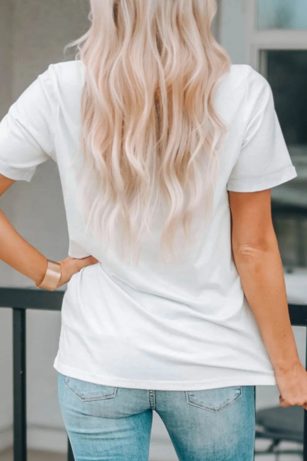 Stars and Stripes Patriotic Graphic T-Shirt in White for Women