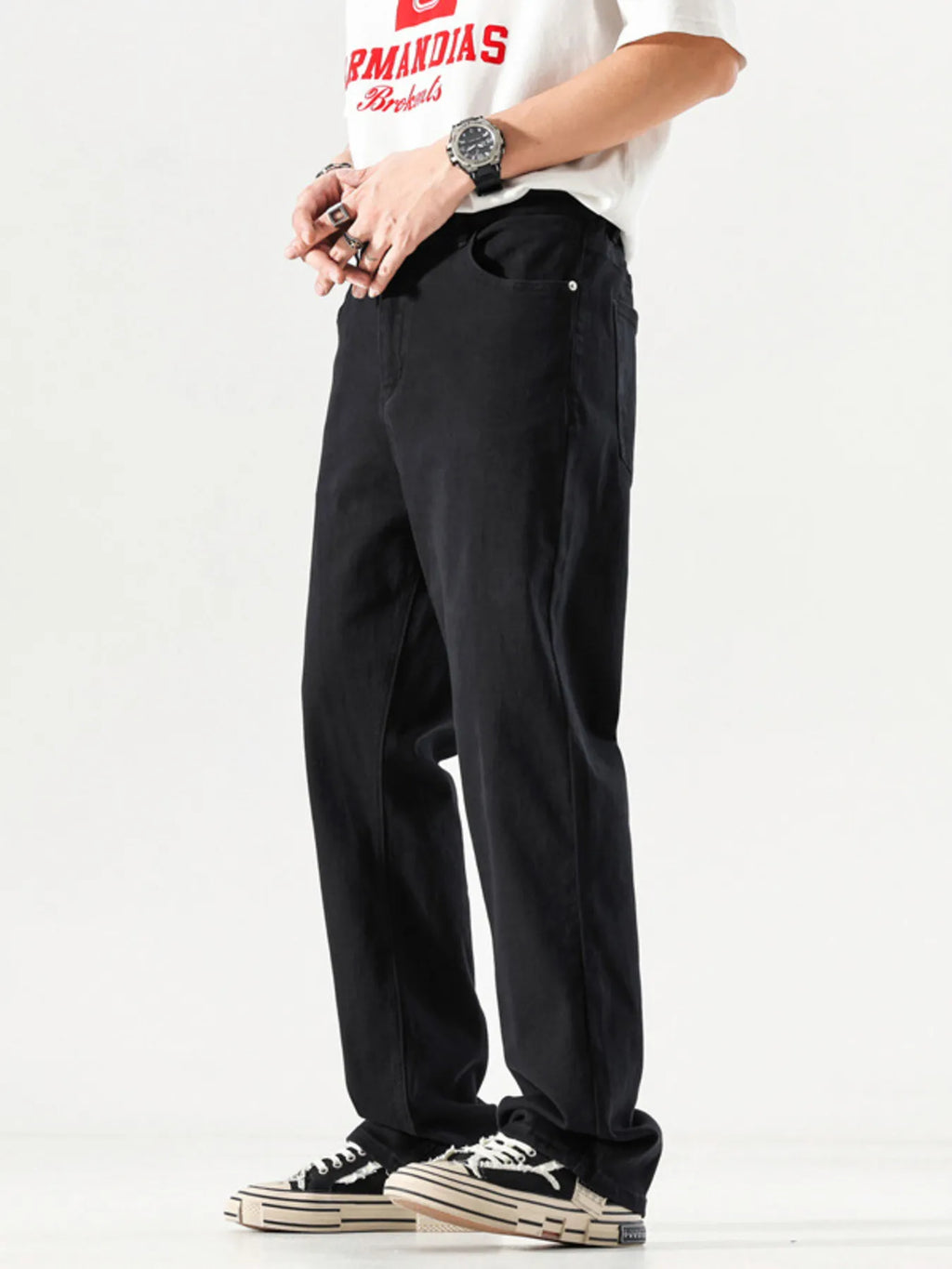 Wide Leg Jeans with Pockets Plus Size in Black for Men