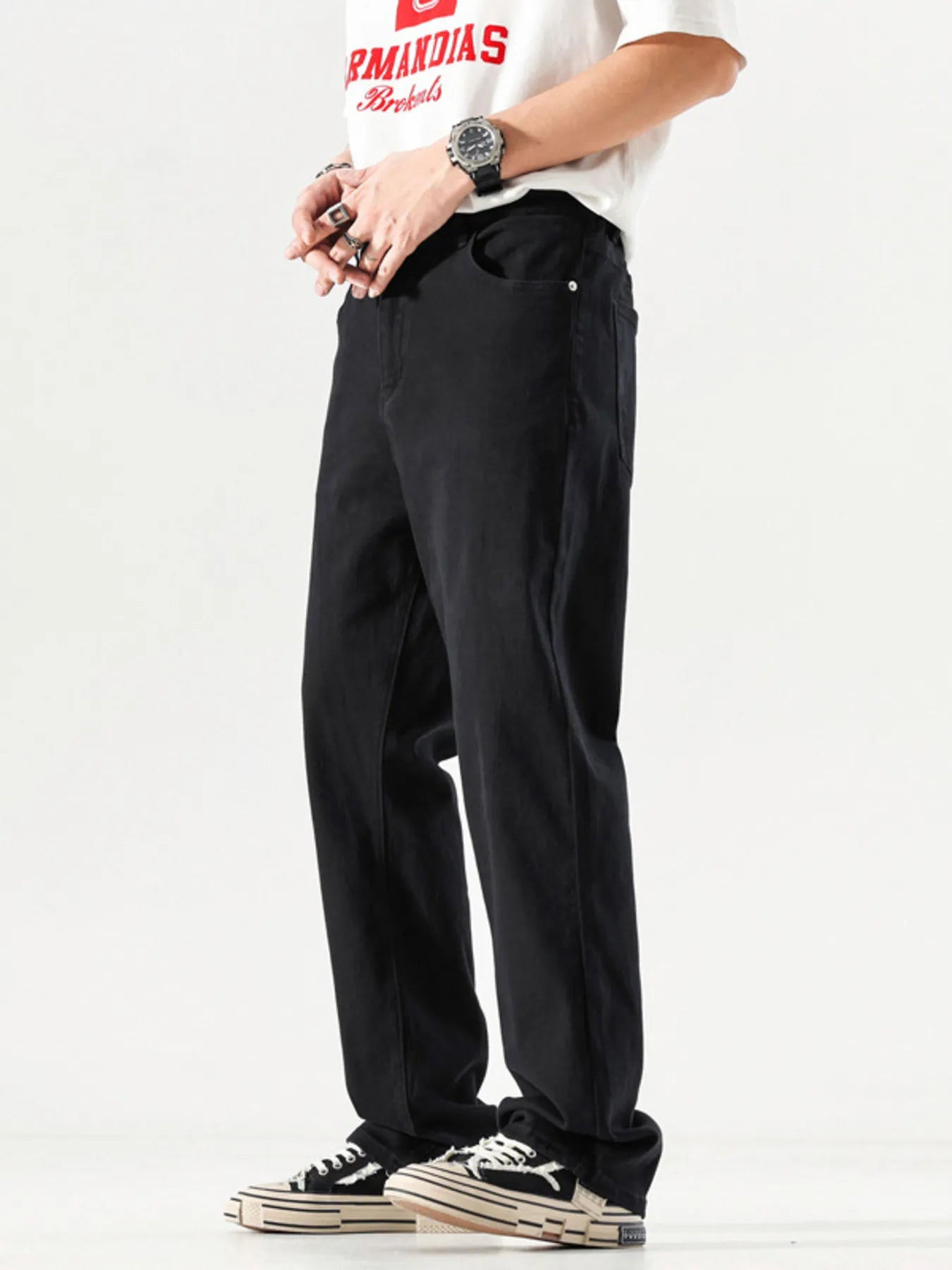 Wide Leg Jeans with Pockets Plus Size in Black for Men