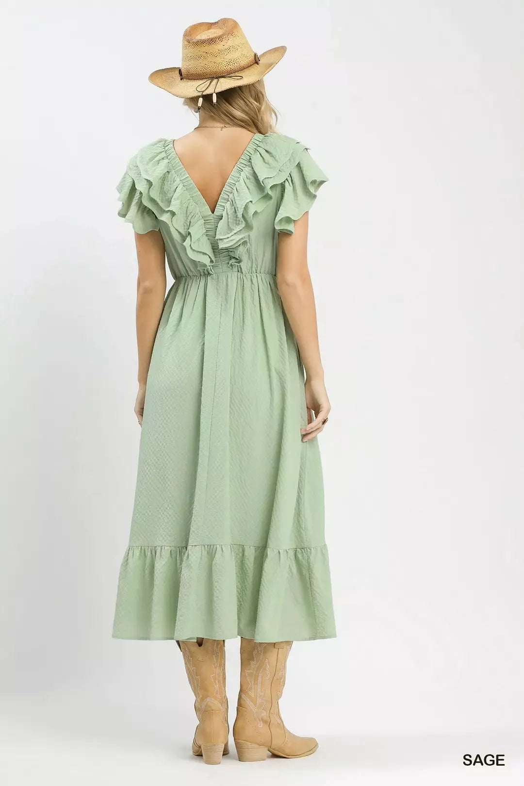 Textured Ruffle Midi Dress for Women