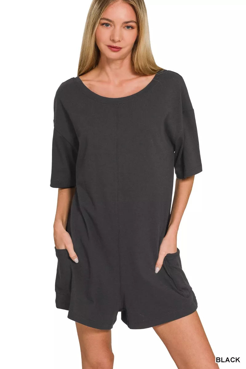 V or Scoop Neck Reversible 2-Way Romper in Black for Women