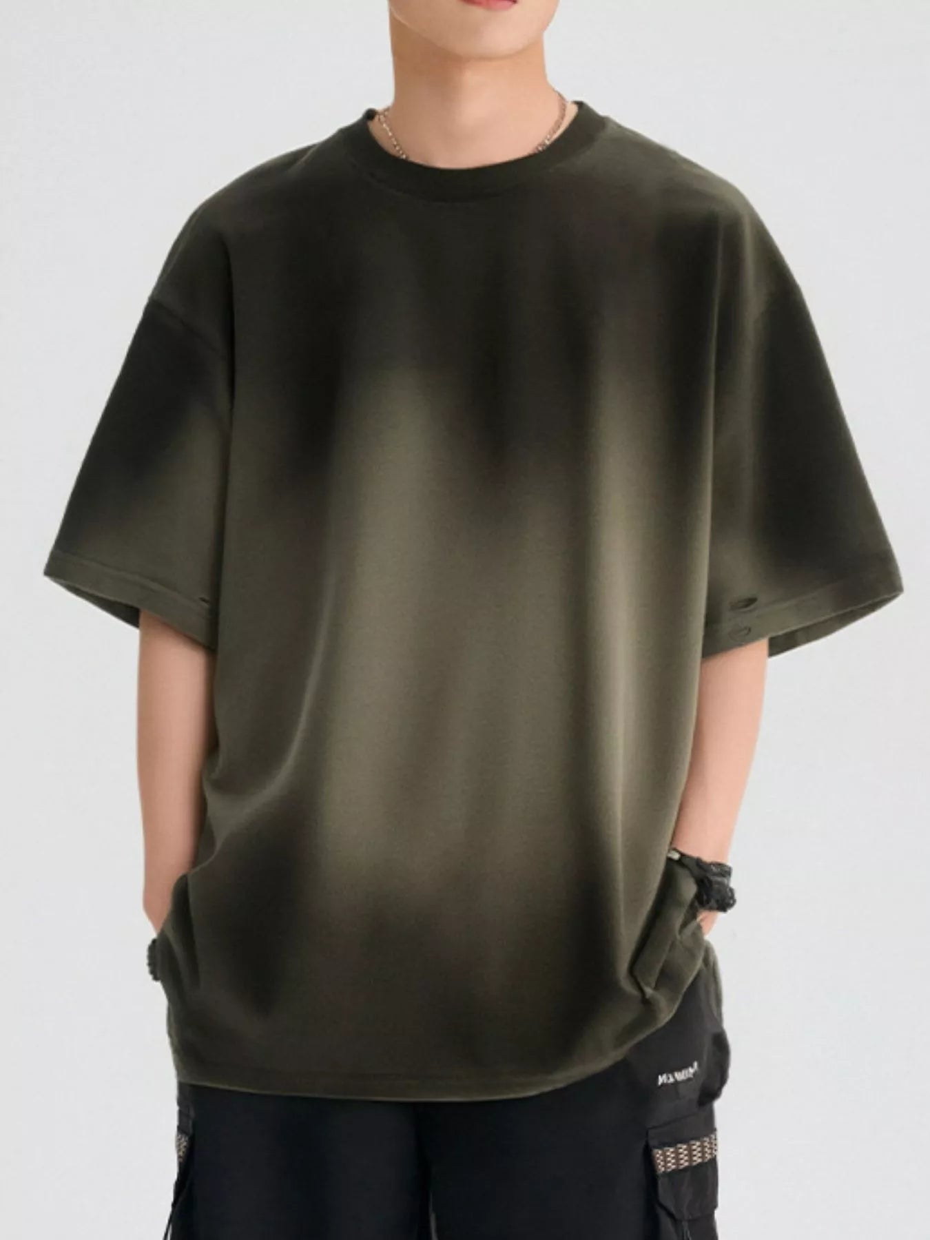 Gradient Round Neck Oversized T-Shirt in Army Green for Men