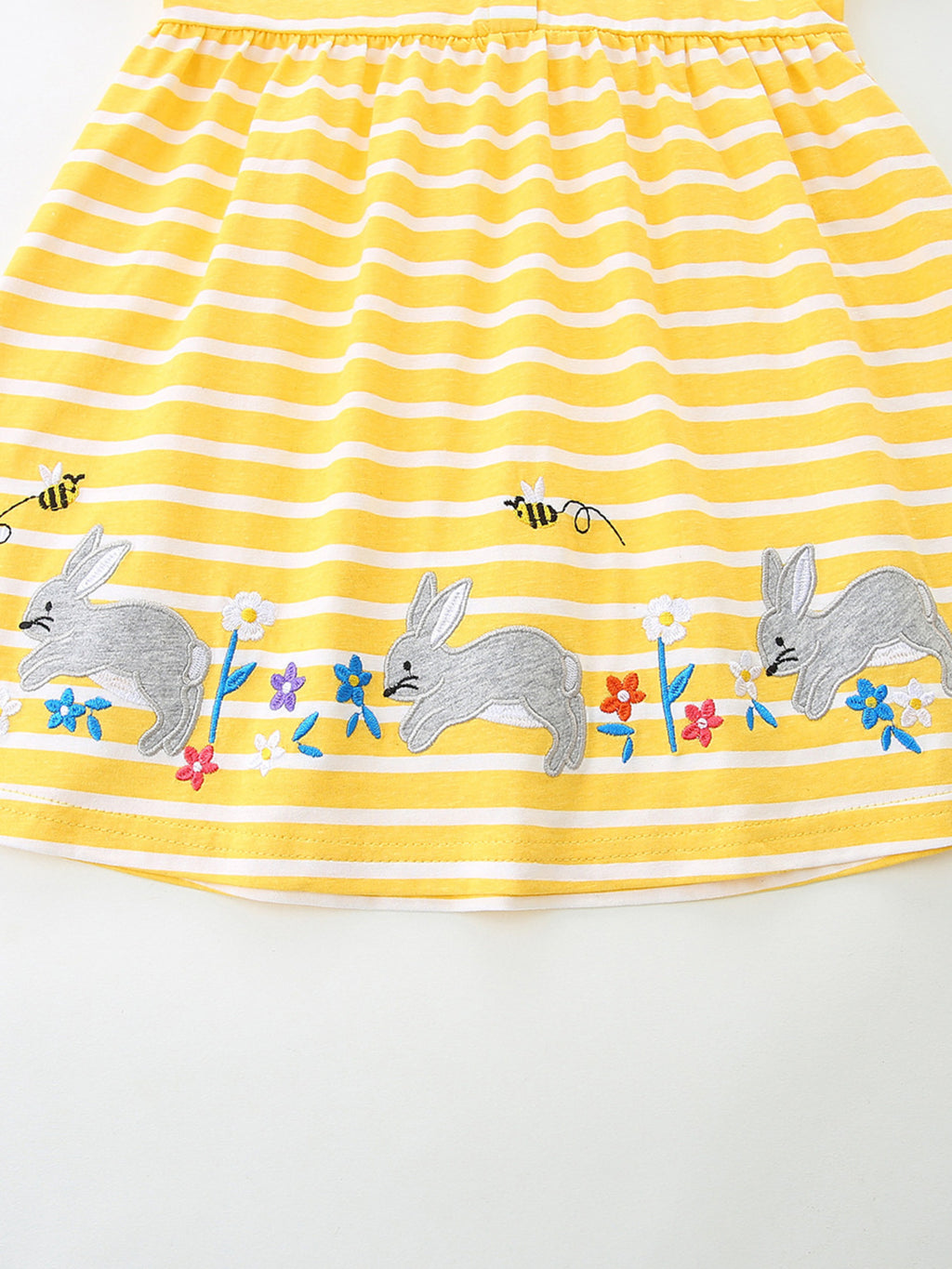 Striped Bunny Embroidered Button-Front Dress in Yellow for Boys