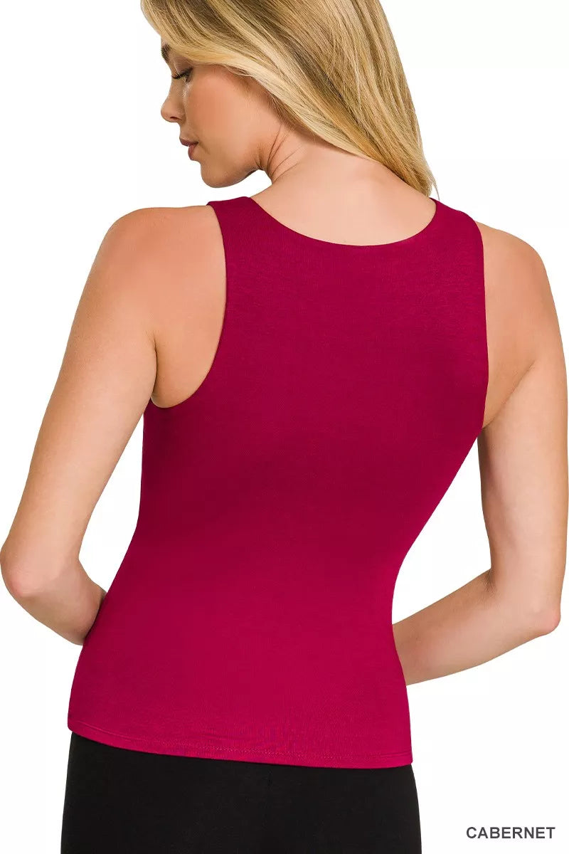 Premium Rayon Double Layered Round Neck Tank Top in Cabernet for Women