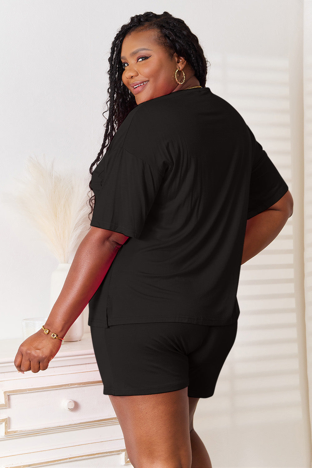 Plus Size Soft Rayon Half Sleeve Top and Shorts Set in Hot Pink for Women