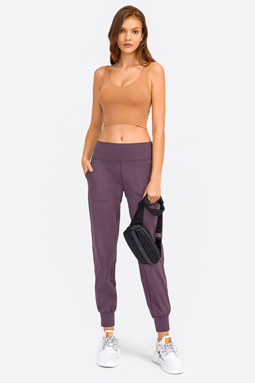 Deep V-Neck Crop Sports Bra in Gray for Women