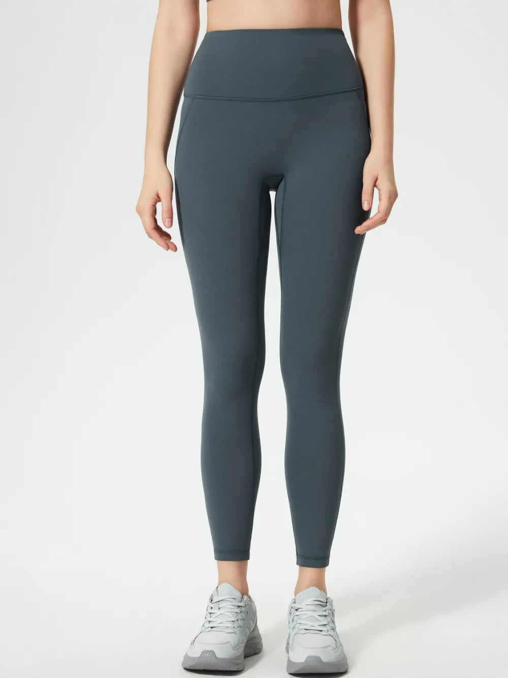 Wide Waistband Active Leggings in Dark Gray for Women