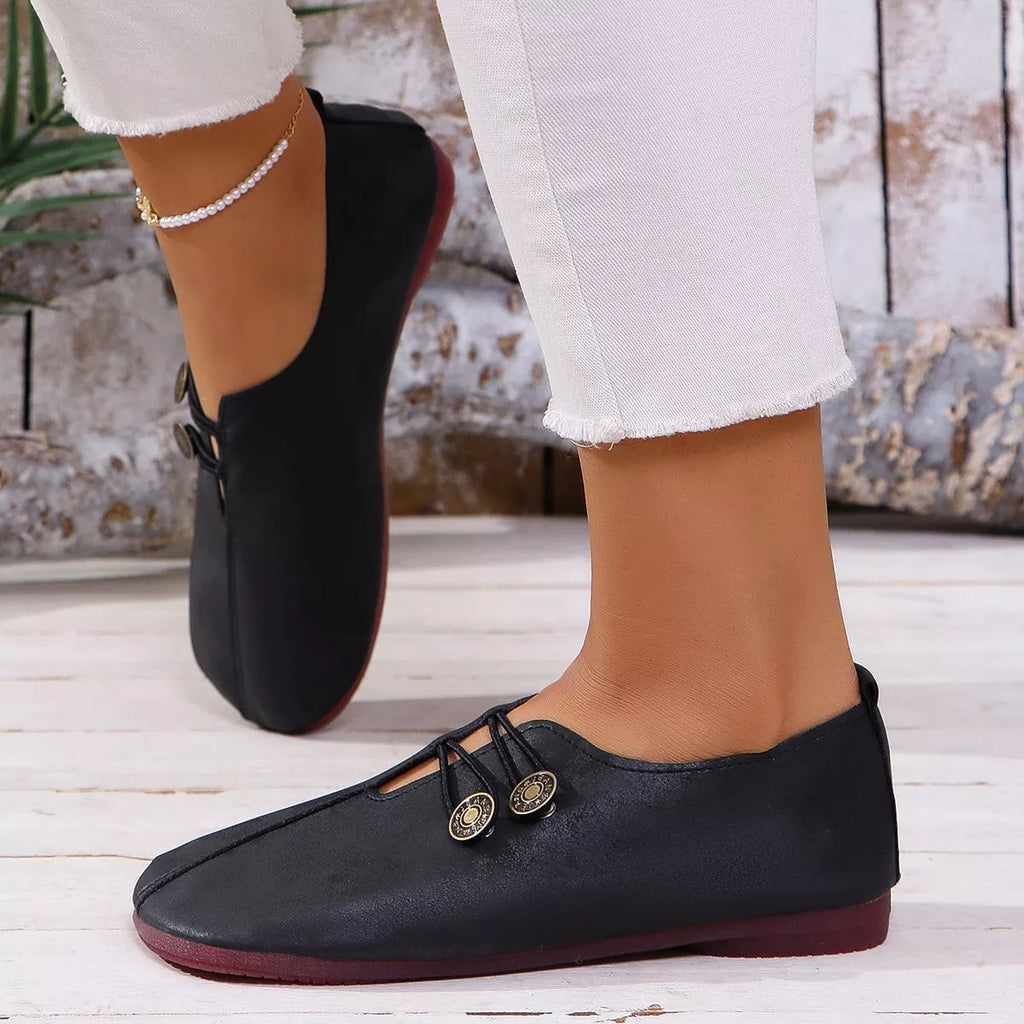 Round Toe Slip-Ons in Black for Women